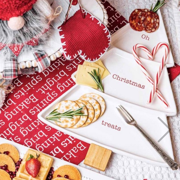 MUD PIE NWT tree triple section server set -white/red “oh Christmas treats” - Picture 2 of 5
